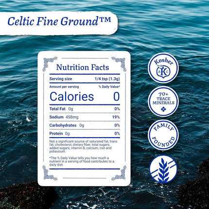 Celtic Sea Salt Fine Ground – Natural Mineral Salt, Sustainably Harvested, GMP Certified, Lab Tested – Baking, Cooking, Seasoning, Everyday Use – ½ Pound Resealable Bag