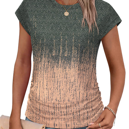 Womens Summer Tops Trendy 2026 Ruched Cap Short Sleeve Tshirts Shirts Crew Neck T Shirts Fashion