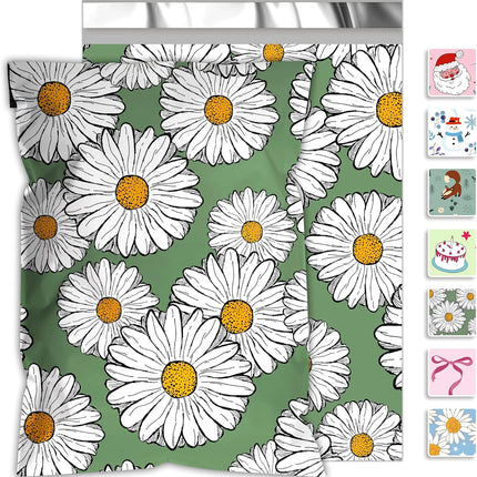 JinRuiKJ Chrysanthemum Poly Mailers 10x13 Inch 100 Pcs - Heavy Duty Tear-Proof Mailings Envelopes - Waterproof Shipping Bags for Small Business & Boutique
