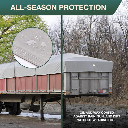 CCS Waterproof Canvas Tarp Cover – Heavy Duty Duck Cloth, Waxed Canvas Tarpaulin with Rustproof Brass Grommets for Camping, Construction, Equipment & Outdoor Use (Grey, 10x12 Ft)