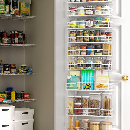 White 9-Tier Over The Door Pantry Organizer, Pantry Organization And Storage, Metal Hanging Spice Rack Shelves Door, Home & Kitchen Essentials, Laundry Room Bathroom Organization