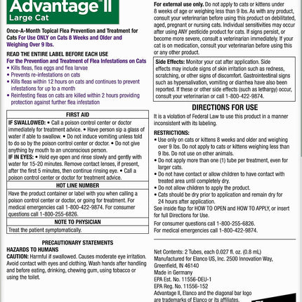 Advantage II Large Cat Vet-Recommended Flea Treatment & Prevention | Cats Over 9 lbs. | 2-Month Supply