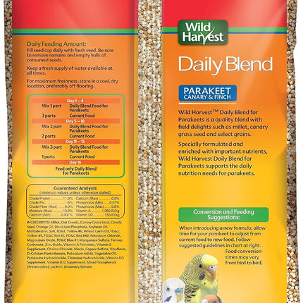 Wild Harvest Daily Blend Nutrition Diet for Parakeet, Canary and Finch 10 Pounds, Orange flavour