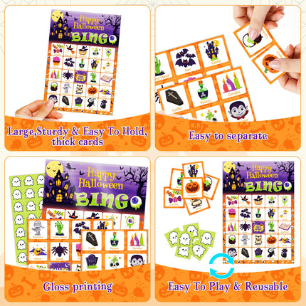 Halloween Games - Halloween Bingo for Kids | Halloween Party Favors - 24 Players Halloween Toys Gifts Party Supplies | Halloween Crafts Accessories Activities for Family