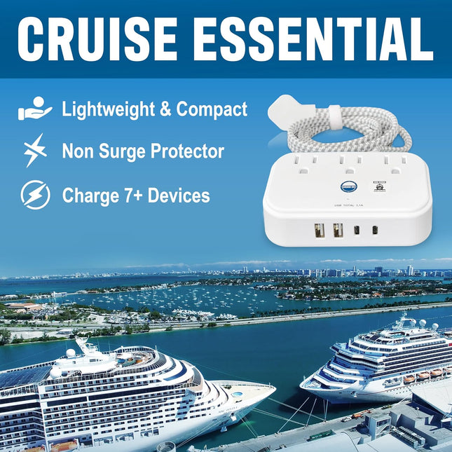 Cruise Approved Power Strip Non Surge Protector with 3.3 ft Travel Extension Cord and USB Ports [2 USB - photo 2