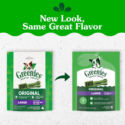 Greenies Veterinarian-Recommended Adult Natural Dental Dog Treats Large Size, Dog Dental Chews, Original Flavor, 6 oz. Pack, 4 Count