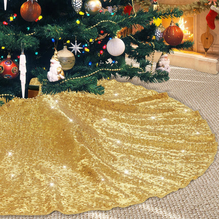 Black Christmas Tree Skirt, 36 Inch Sequin Tree Skirt