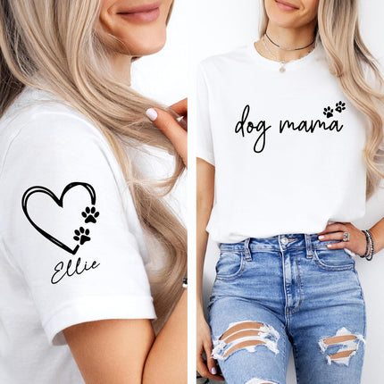 Custom Dog Mom Sweatshirt with Pet Name & Heart on Sleeve, Personalized Dog Mama Hoodie or Crewneck, Cute Women’s Sweatshirt for Pet Lovers