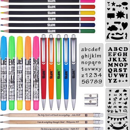 BLIEVE - Bible Journaling Kit With Gel Highlighters And Pens No Bleed, Scripture Markers and Pencils Supplies, Stencils Planner Set For Coloring Journal Art Illustrated By Faith Christian Gifts 24pcs