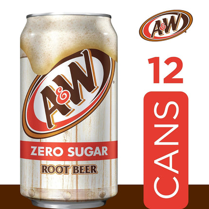 A&W Zero Sugar Root Beer Soda, 12 fl oz cans, 12 count