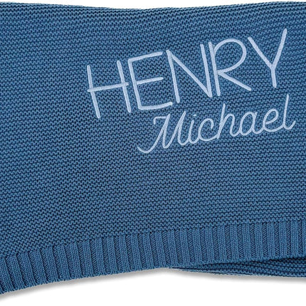 Hickory Hollow Designs Custom Baby Blanket, Embroidered, Custom, 100% Cotton, Blue Baby Blanket, Receiving Blanket for Boys, Baby Boy Gifts, (Dusty Blue)