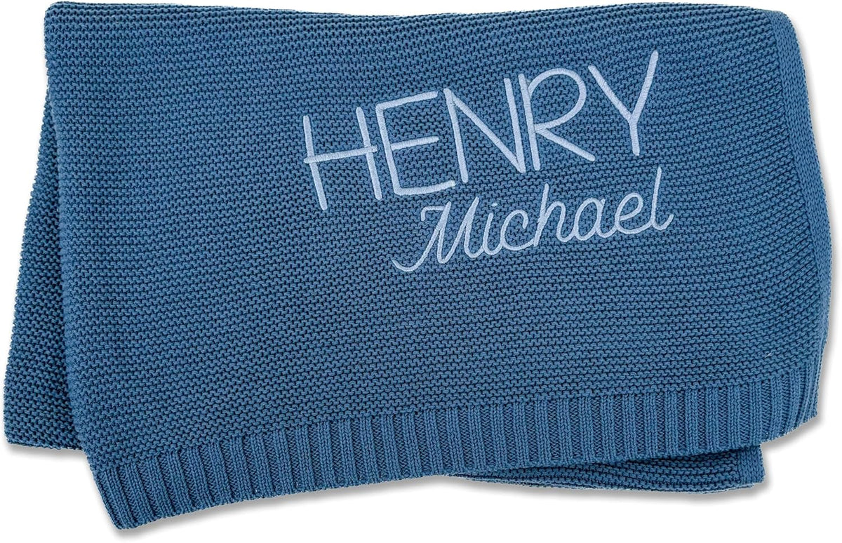 Custom Embroidered Dusty Blue 100% Cotton Baby Receiving Blanket