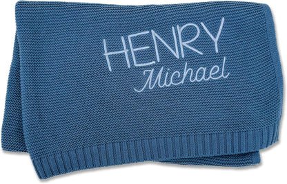 Custom Embroidered Dusty Blue 100% Cotton Baby Receiving Blanket