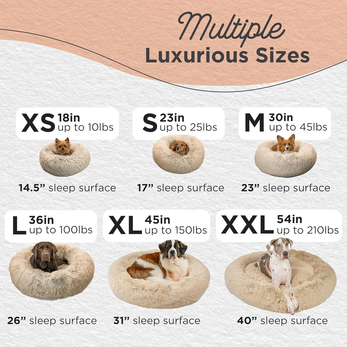 Calming Donut Dog Bed for Small Dogs up to 25 lb, Taupe Shag Faux Fur, 23 x 23 in - photo 4