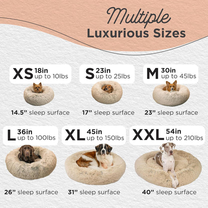Calming Donut Dog Bed for Small Dogs up to 25 lb, Taupe Shag Faux Fur, 23 x 23 in - photo 4