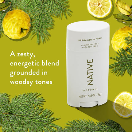 Native Deodorant Contains Naturally Derived Ingredients, 72 Hour Odor Control, Deodorant for Women and Men, Aluminum Free, Bergamot & Pine 2.65oz