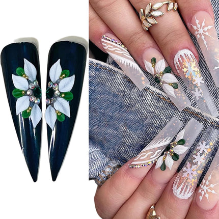 3D Acrylic Christmas Flower Nail Art Charms Handmade by Acrylic Powder - 24pcs Noel Flowers Nail Rhinestones Kit 3D Nails Design Xmas Nail Art for Women (Christmas Flowers 2-Medium & Long Size)