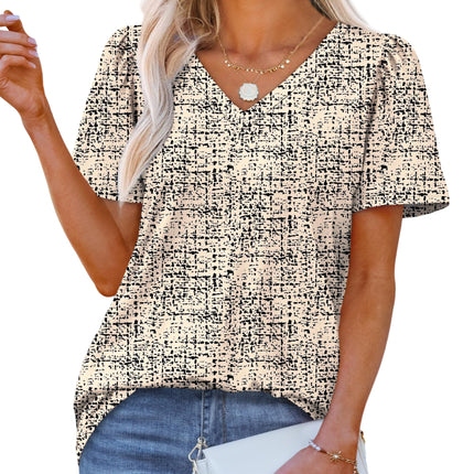T Shirts for Women V Neck Dressy Casual Blouses Puff Short Sleeve Summer Tops Loose Fit