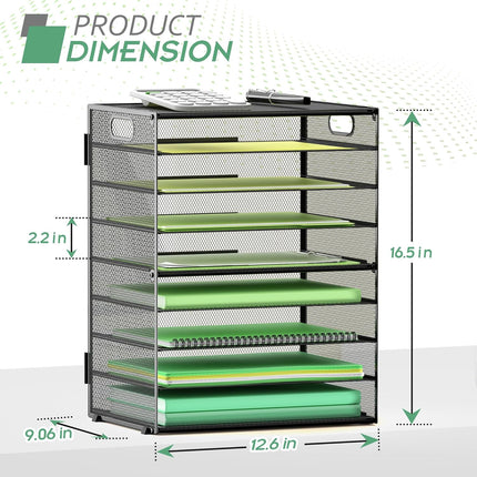 9-Tier Paper Organizer Letter Tray with Handle, Mesh File Organizer Paper Sorter Holder, Desk Organizer for Office Home School, Black