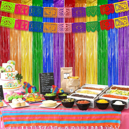 Cinco de Mayo Decorations Fiesta Party Decorations Foil Fringe Curtains Backdrop Fiesta Banner for Mexican Decor Wedding Engagement Rainbow Party Supplies