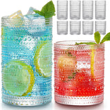 Set de 8 vasos vintage hobnail, set de vasos highball de 12 oz y vasos de cóctel de 10 oz, vasos de agua para cocina, set de vasos tumbler para bar para cerveza, jugo, cóctel, whiskey y leche