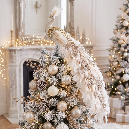 15 Inch Christmas Peacock Tree Topper, Glitter Peacock Feather Ornaments