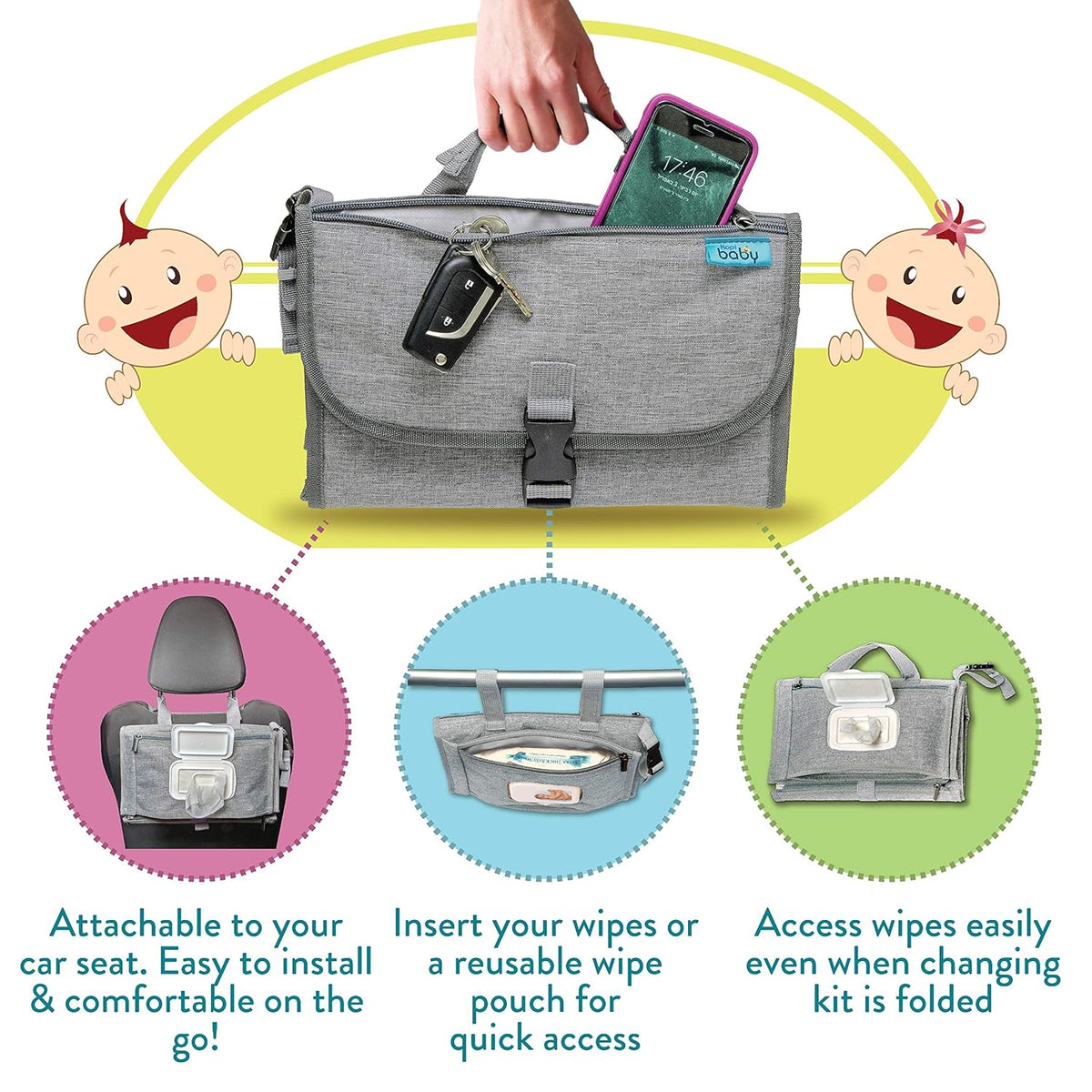 Grey Portable Baby Diaper Changing Pad Travel Kit - photo 4