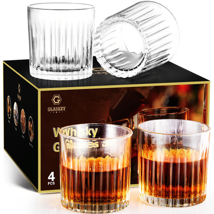 Whiskey Glasses Set of 4,Rock Glasses,11 oz Lead-Free Crystal Bourbon Glass,Old Fashioned Glass for Bourbon,Cognac,Irish Whisky,Personalised Whisky Glass Gift Set for Men,Dad,Brother