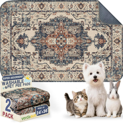 Tapetes lavables para orina de perros, tapetes reutilizables para entrenamiento de cachorros, tapetes y mat ultraabsorbentes gruesos impermeables a prueba de fugas antideslizantes para jaula, corralito, piso, crianza y entrenamiento, 2 pack 18"x24"