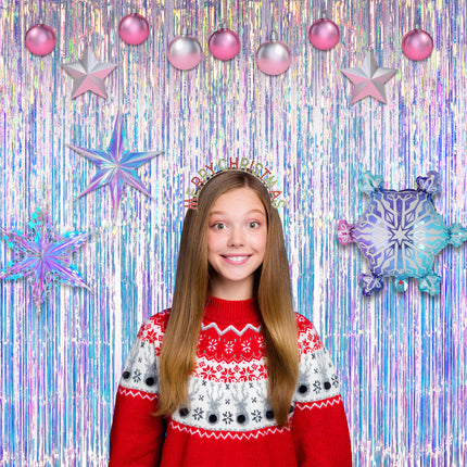 Iridescent Party Streamers Backdrop 3.2ft x 6.5ft 2 PCS