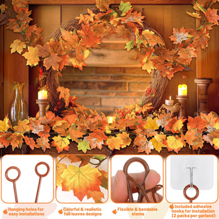 2Pack 11.8FT Fall Garland for Mantle Indoor Outdoor Thanksgiving Decor
