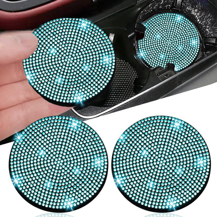 NBTEPEM 2pcs Bling Car Cup Holder Coaster, 2.75 inch Anti-Slip Shockproof Universal Fashion Car Coasters Insert Bling Crystal Rhinestone Automotive Interior Accessories for Women (2 pcs, Aquamrine)