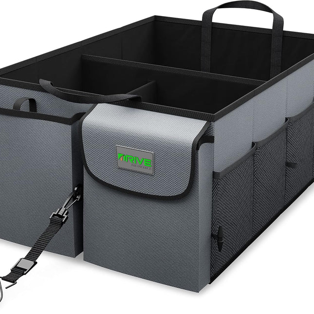 Grey Collapsible Trunk Organizer with Adjustable Straps