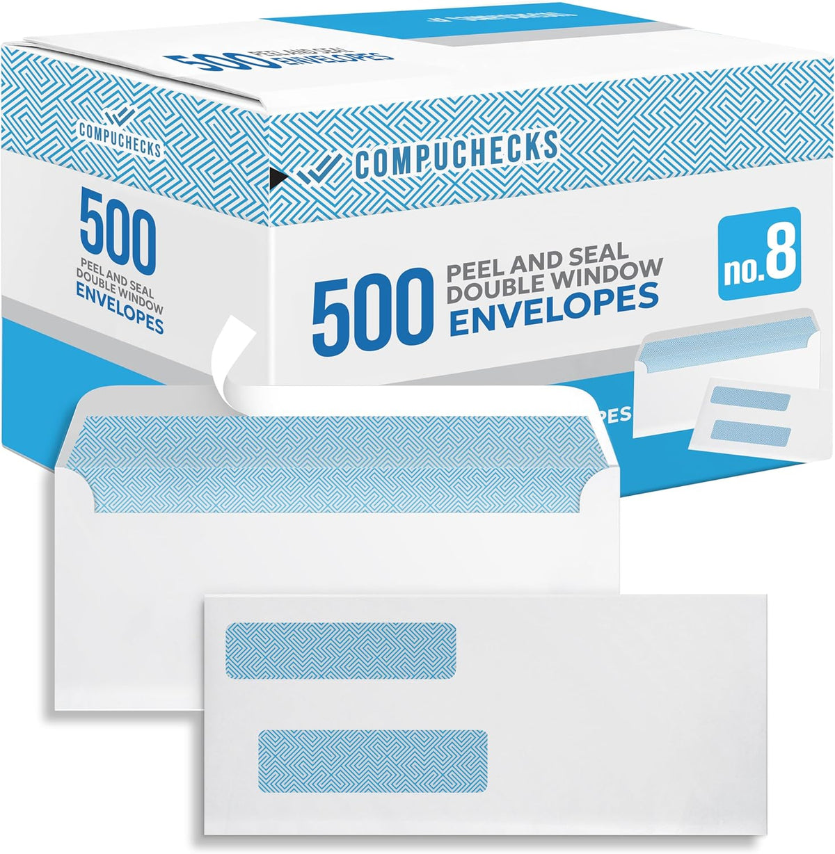 Double Window Envelopes #8- Peel and Seal Strip, Security Business Mailing Check Envelopes - Tamper Evident, Security