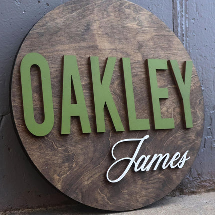 Custom Round Nursery Name Sign, Personalized 3D Baby Name Announcement Sign, Personalized Wooden Wall Plaque, 3D Wall Art for Children & Kids Rooms, Family Name Signs, 30 Colors (Design 10)
