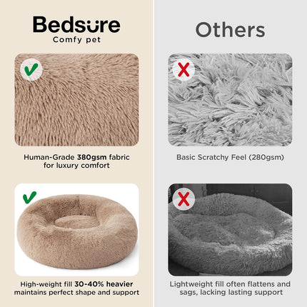 Bedsure Calming Dog Bed for Small Dogs - Donut Washable Small Puppy Bed, 23 inches Anti-Slip Round Fluffy Plush Faux Fur Large Cat Bed, Fits up to 25 lbs Pets, Camel