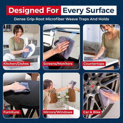 Microfiber Cleaning Cloth Grey - 12 Pcs (12.5"x12.5") - High Performance - 1200 Washes, Ultra Absorbent - photo 4