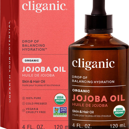 Aceite de jojoba orgánico, 100% puro prensado en frío para rostro y cabello, 4oz