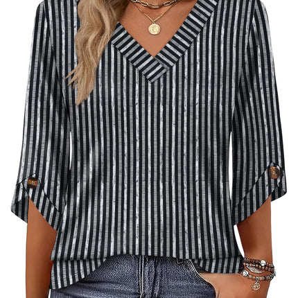 3/4 Length Sleeve Womens Tops Dressy Casual Blouses V Neck T Shirts Summer Tops Spring Outfits Loose Fit