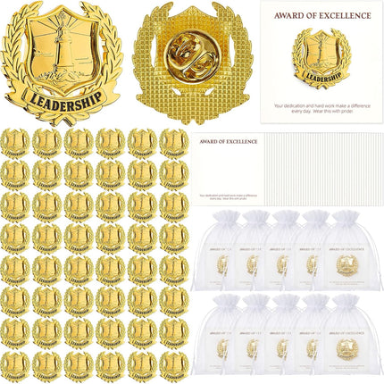 Sureio 30 Set Leadership Lapel Pins Bulk 2026 Graduation Souvenir Gifts Gold School Award Badges 1 Inch with Card, Organza Bag for Student Teacher Congrat Grad Party