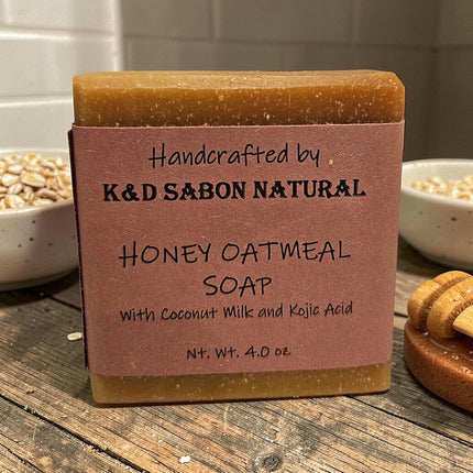 K&D Honey Oatmeal Kojic Acid with Coconut Milk Bar Soap - Natural Exfoliating Soap - Naturally Handcrafted - 4.0 oz