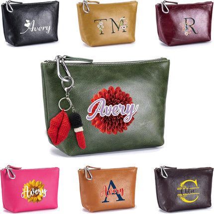 Personalized Cosmetic Bag with Name | Custom Full-Grain Leather Toiletry Bag for Women | Travel & Party Makeup Organizer | Bridesmaid & Mother Gift