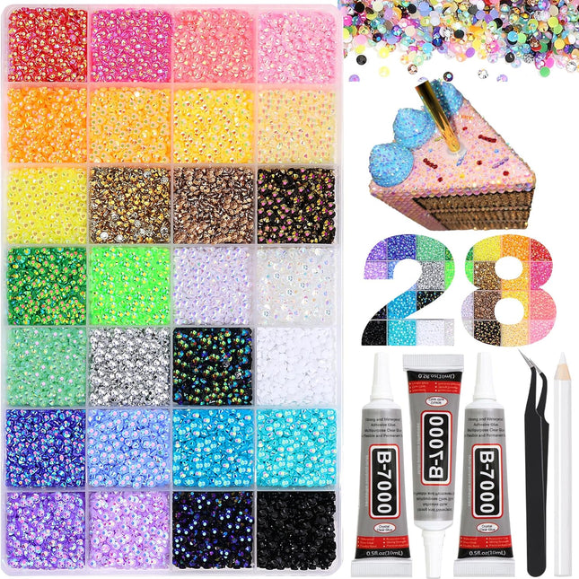 28 Colors Jelly Rhinestone for Bedazzling 3mm Multicolor Resin Flatback Gems for Diamond Art Bedazzler Kit Flatback