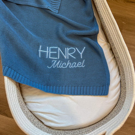 Hickory Hollow Designs Custom Baby Blanket, Embroidered, Custom, 100% Cotton, Blue Baby Blanket, Receiving Blanket for Boys, Baby Boy Gifts, (Dusty Blue)