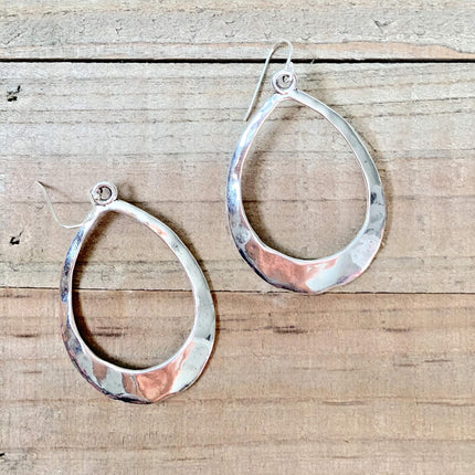 Large Teardrop Hoop on Sterling Silver Earrings Bohemian Boho Statement Jewelry