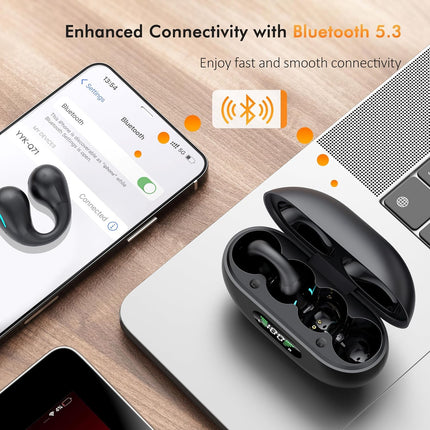 Paekole Ultra Open Ear Earbuds – Clip On Bone Conduction Headphones, Super Comfort Ear Buds for All Day Wearing, Lightweight Bluetooth Earbuds with Digital Charging Case Fit Running Workout
