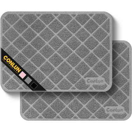 Cat Litter Mat Litter Trapping Mat, Premium Durable PVC Grid Mesh with Scatter Control, Non-slip, Less Waste Cat Litter Box Mat, Soft on Kitty’s Paws, Urine Waterproof, 24" x 17" Grey