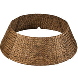 36in Christmas Tree Collar, Woven Hyacinth 3-Piece Holiday Rattan Tree Skirt Accessory for Home w/Cord Cut-Out - Chestnut
