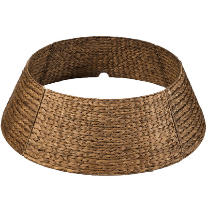 36in Christmas Tree Collar, Woven Hyacinth 3-Piece Holiday Rattan Tree Skirt Accessory for Home w/Cord Cut-Out - Chestnut