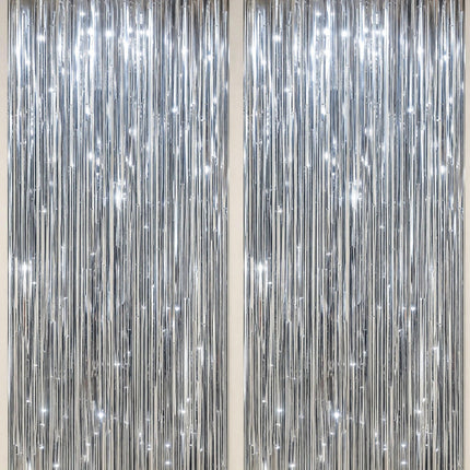 2 Pack Foil Fringe Backdrop - Red&Black Shiny Tinsel Curtains for Party Decoration/Photo Booth Props - 3.3x6.6 FT Metallic Foil Backdrop for Birthday, Wedding, Graduation, Christmas.